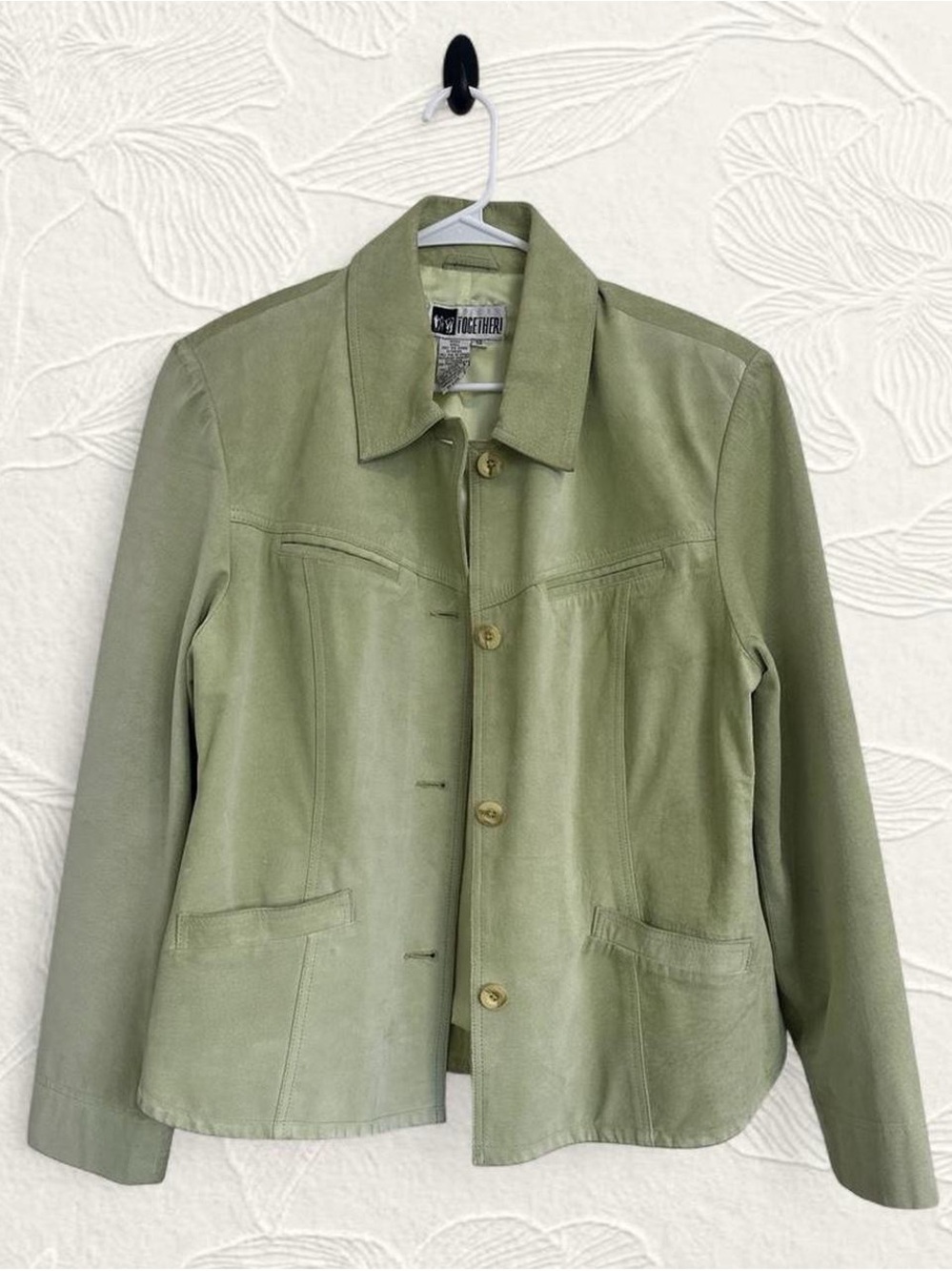 Together Vintage 90s Pistachio / Sage Green Suede Leather Jacket M/L 🐊🤎